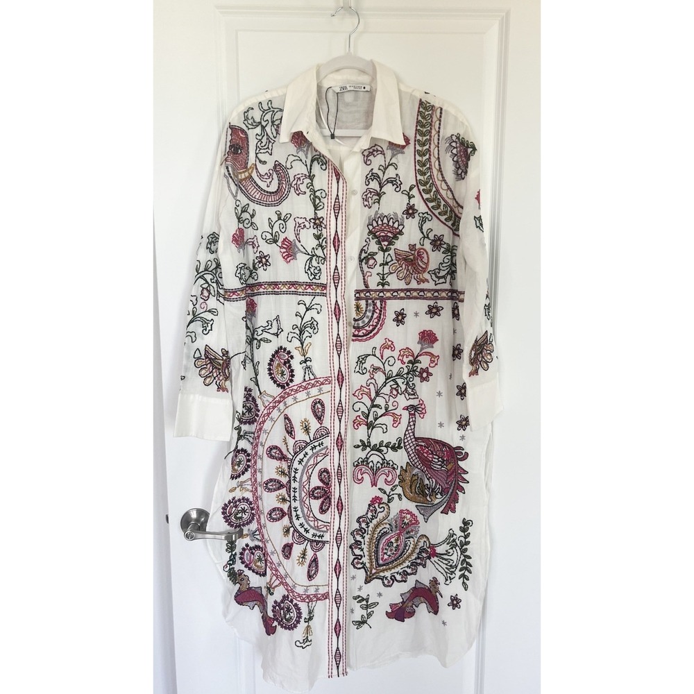 NEW Zara Embroidered Long Shirt Size M